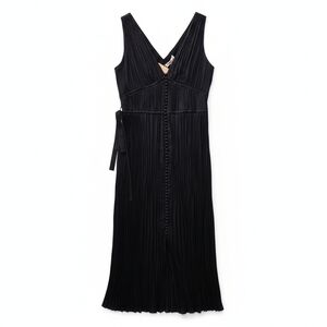 NWT Rebecca Taylor Navy Pleated Button-Front Midi Dress Size S